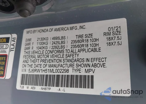 2021 Honda Cr-V 2Wd Ex z USA, uszkodzony, nr VIN 5J6RW1H51ML002298